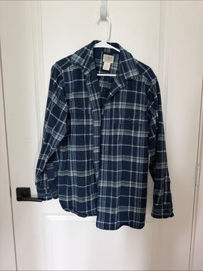 L.L. Bean Vintage Men’s Navy and Light Gray Plaid Button-Down Shirt